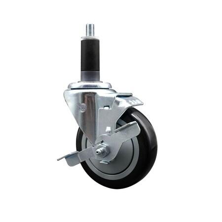Service Caster 4'' Black Poly Swivel 1-1/8'' Expanding Stem Caster with Brake SCC-EX20S414-PPUB-BLK-TLB-118